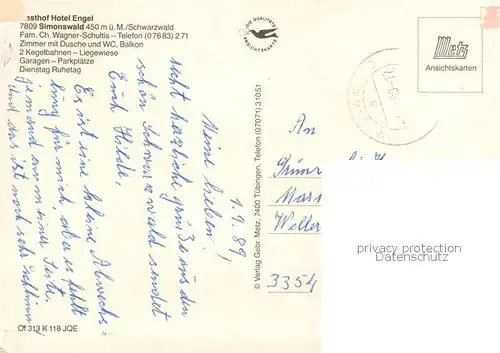 AK / Ansichtskarte Simonswald_Simonswaeldertal Gasthof Hotel Engel  