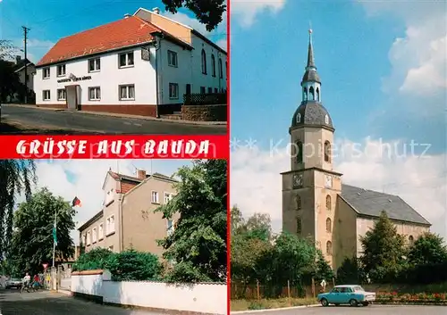 AK / Ansichtskarte Bauda Gaststaette zum Loewen Strassenpartie Kirche Bauda