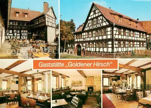 AK / Ansichtskarte Neundorf_Suhl Gaststaette Goldener Hirsch Biergarten Bierstube Kaminzimmer Restaurant Neundorf Suhl
