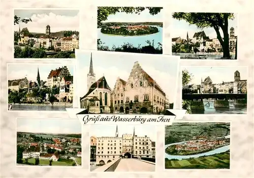 AK / Ansichtskarte Wasserburg_Inn Teilansichten Panorama Rathaus Kirche Wasserburg Inn
