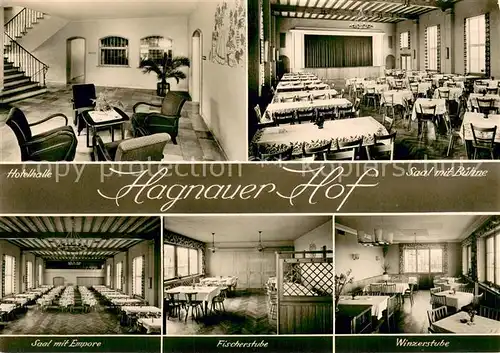 AK / Ansichtskarte Hagnau_Bodensee Hagnauer Hof Hotelhalle Saal mit Buehne und Empore Fischerstube Winzerstube Hagnau Bodensee