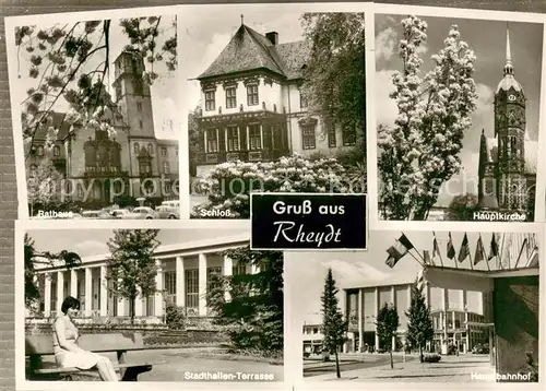 AK / Ansichtskarte Rheydt_Moenchengladbach Rathaus Schloss Hauptkirche Stadthallen Terrasse Hauptbahnhof 