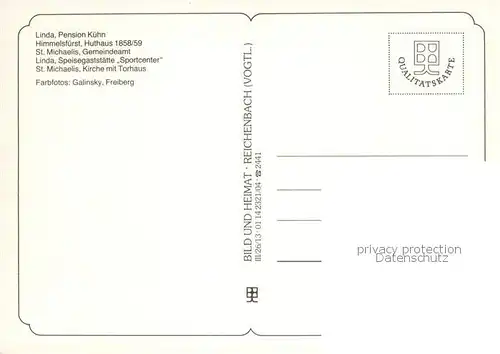 AK / Ansichtskarte Linda_Freiberg St. Michaelis Gemeindeamt Himmelsfuerst Huthaus Linda Speisegaststaette Sportcenter Linda Freiberg