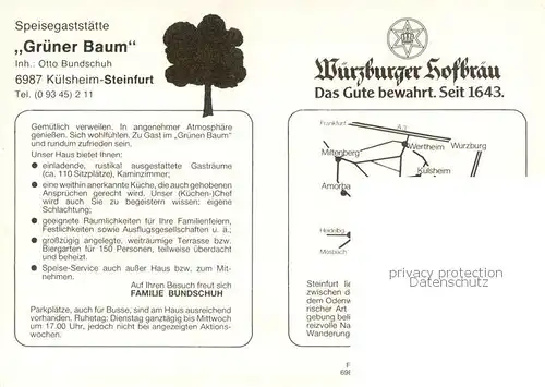 AK / Ansichtskarte Steinfurt_Kuelsheim Speisegaststaette Gruener Baum Gastraeume Bar Steinfurt Kuelsheim