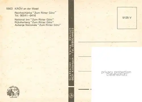 AK / Ansichtskarte Kroev_Mosel Reichsschenke Zum Ritter Goetz Gastraum Kroev_Mosel