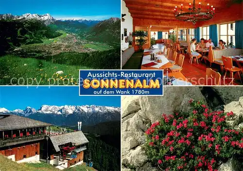 AK / Ansichtskarte Garmisch Partenkirchen Aussichts Restaurant Sonnenalm auf dem Wank Gastraum Panorama Garmisch Partenkirchen