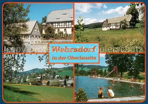 AK / Ansichtskarte Wehrsdorf_Sachsen Umgebindehaeuser Bauerhaus Dorfansicht Freibad Wehrsdorf Sachsen