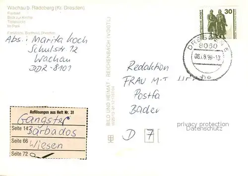 AK / Ansichtskarte Wachau_Sachsen Schwimmbad Kirche Teilansichte Park Wachau Sachsen