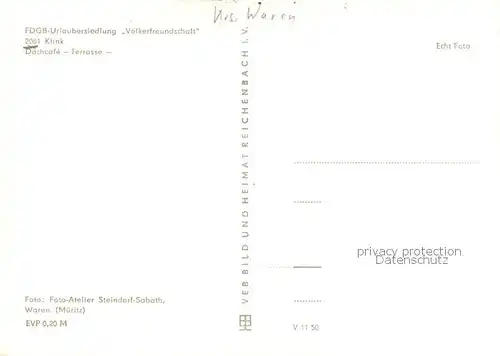 AK / Ansichtskarte Klink_Waren FDGB Urlaubersiedlung Voelkerfreundschaft Dachcafe Terrasse Klink Waren