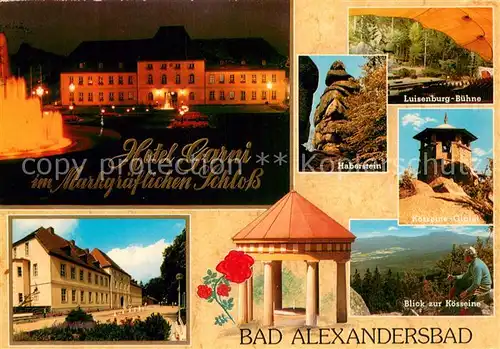 AK / Ansichtskarte Bad_Alexandersbad Hotel Garni im Markgraeflichen Schloss Haberstein Luisenburg Buehne Pavillon Blick zur Koesseine Bad_Alexandersbad