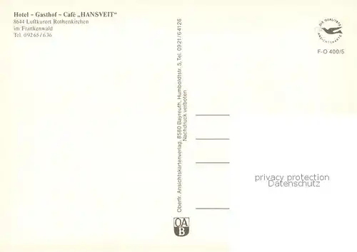 AK / Ansichtskarte Rothenkirchen_Oberfranken Hotel Gasthof Hansveit Gastraeume Rothenkirchen Oberfranken