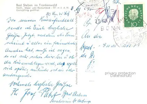 AK / Ansichtskarte Bad_Steben Staatl Kurheim Im Moorbad Speisesaal Trinkhalle Bad_Steben