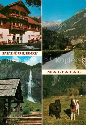 AK / Ansichtskarte Maltatal_Kaernten Alpenhotel Pflueglhof Wasserfall Strasse Ponys Maltatal Kaernten