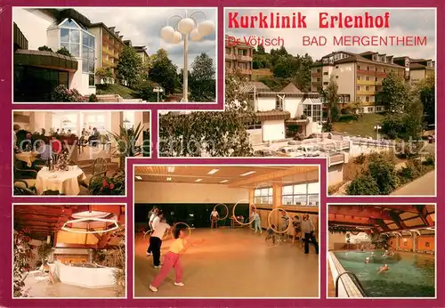 AK / Ansichtskarte Bad_Mergentheim Kurklinik Erlenhof Speisesaal Foyer Gymnastikhalle Bewegungsbad Bad_Mergentheim