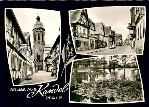 AK / Ansichtskarte Kandel_Pfalz Stadttor Strassenpartie Schwanenteich Kandel Pfalz