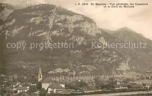 AK / Ansichtskarte St_Maurice__Valais_VS Vue generale les Casernes et la Dent de Morcles 
