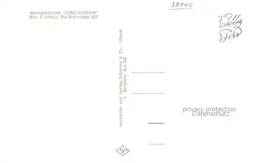 AK / Ansichtskarte Braunlage Waldgaststaette Forellenteich Aussenansicht m. Teich Braunlage