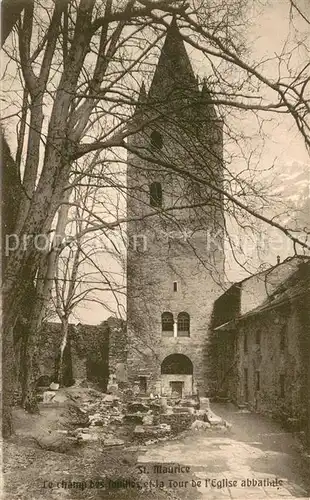 AK / Ansichtskarte St_Maurice__Valais_VS Le champ des fouilles et la Tour de lEglise abbatiale 