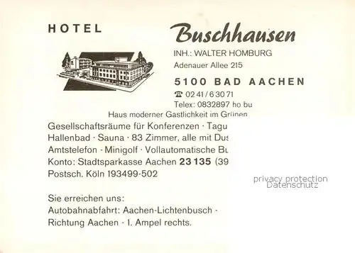 AK / Ansichtskarte Bad_Aachen Hotel Buschhausen Minigolf Hallenbad Gastraum Bad_Aachen