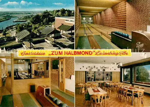 AK / Ansichtskarte Lauenburg_Elbe Gaststaette Zum Halbmond Kegelbahnen Gastraum Lauenburg Elbe