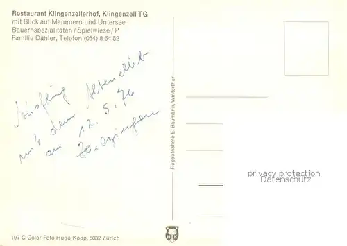 AK / Ansichtskarte Klingenzell Restaurant Klingenzellerhof mit Mammern und Untersee Fliegeraufnahme Klingenzell