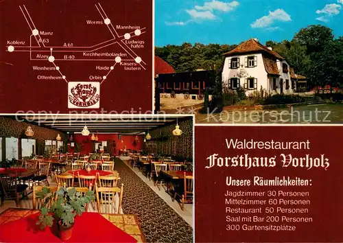AK / Ansichtskarte Offenheim_Rheinhessen Waldrestaurant Forsthaus Vorholz Gastraum Offenheim Rheinhessen