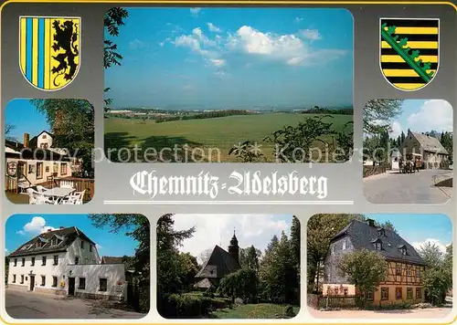 AK / Ansichtskarte Adelsberg_Chemnitz Panorama Waldgaststaette Adelsbergturm Ortsmitte Alte Post Kirche Fachwerkhaus Adelsberg Chemnitz