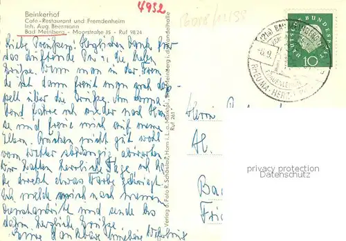 AK / Ansichtskarte Bad_Meinberg Cafe Restaurant Beinkerhof Bad_Meinberg