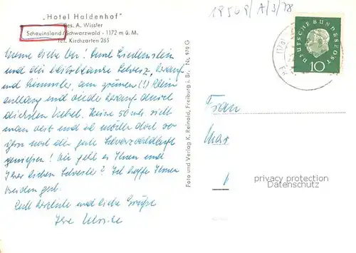AK / Ansichtskarte Schauinsland Hotel Haldenhof Schauinsland