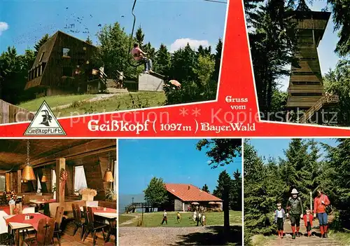 AK / Ansichtskarte Bischofsmais Geisskopfhuette Gaststube Aussichtsturm Sessellift Wanderweg Bischofsmais