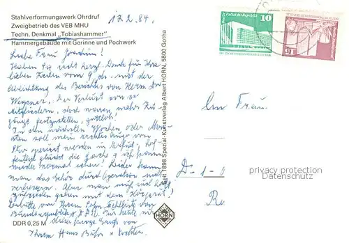 AK / Ansichtskarte Ohrdruf Stahlverformungswerk Techn Denkmal Tobiashammer Ohrdruf