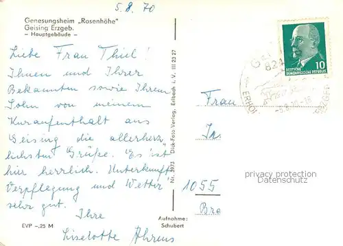 AK / Ansichtskarte Geising_Erzgebirge Genesungsheim Rosenhoehe Hauptgebaeude Geising Erzgebirge