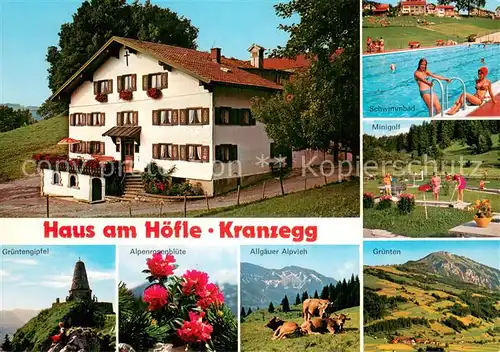 AK / Ansichtskarte Kranzegg Haus am Hoefle Schwimmbad Minigolf Gruentengipfel Allgaeuer Alpvieh Gruenten Kranzegg