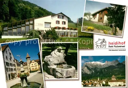AK / Ansichtskarte Maienfeld_GR Hotel Restaurant Heidihof Ortsmotive Brunnen Panorama 