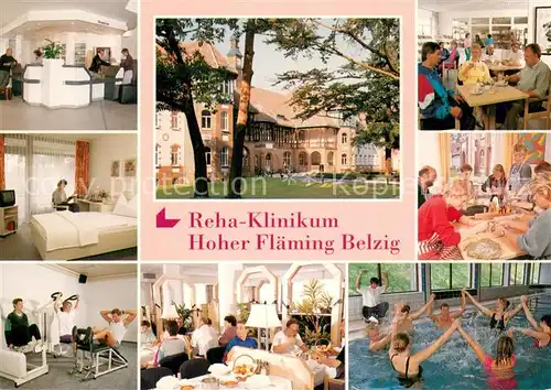 AK / Ansichtskarte Belzig_Bad Reha Klinikum Hoher Flaeming Rezeption Zimmer Fitnessraum Speisesaal Hallenbad Spielzimmer Belzig_Bad