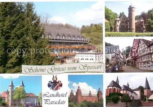 AK / Ansichtskarte Mespelbrunn Landhotel Paradais Schloss Kirche Ortspartie Mespelbrunn