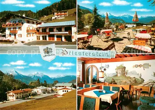 AK / Ansichtskarte Oberau__Berchtesgaden Gasthof Pension Priesterstein Terrasse Panorama Gaststube 