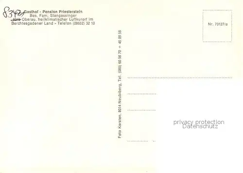 AK / Ansichtskarte Oberau__Berchtesgaden Gasthof Pension Priesterstein Terrasse Panorama Gaststube 