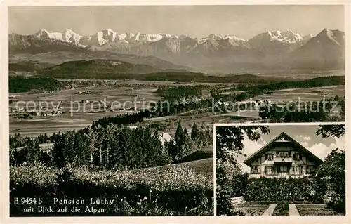 AK / Ansichtskarte Belpberg_Muensingen Pension Luethi m. Alpen Panorama Belpberg Muensingen