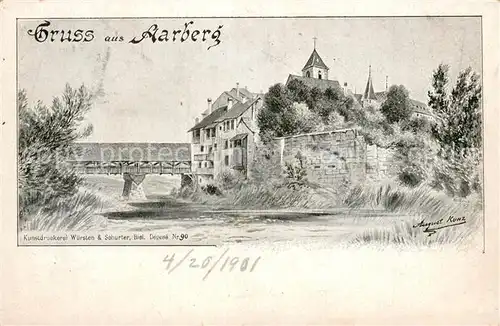 AK / Ansichtskarte Aarberg_BE Teilansicht m. alter Holzbruecke 