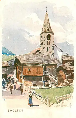 AK / Ansichtskarte Evolene_VS Kirche Kuenstlerkarte 