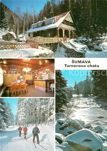 AK / Ansichtskarte Sumava_Czechia Turnerova chata Gastraum Skilanglauf Verschneider Waldweg 