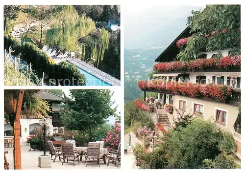 AK / Ansichtskarte Schenna_Meran Pension Innerleiter Hof Terrasse Pool Schenna Meran