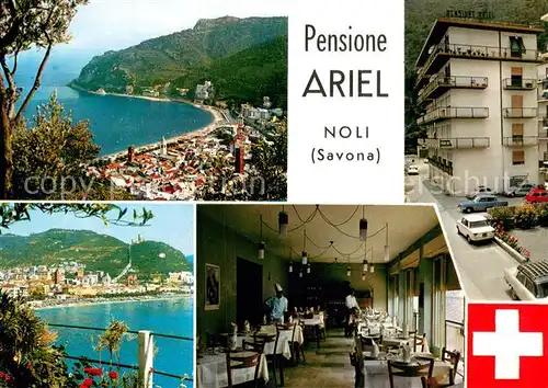 AK / Ansichtskarte Noli_Liguria_IT Panorama Pensione Ariel Gastraum Seepartie 