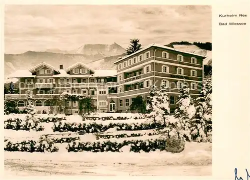 AK / Ansichtskarte Bad_Wiessee Kurheim Rex Aussenansicht Winter Schnee Gruss Karte Bad_Wiessee