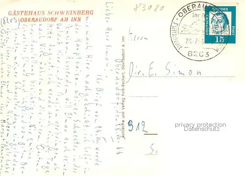 AK / Ansichtskarte Oberaudorf_Inn Gaestehaus Schweinberg Aussenansicht 