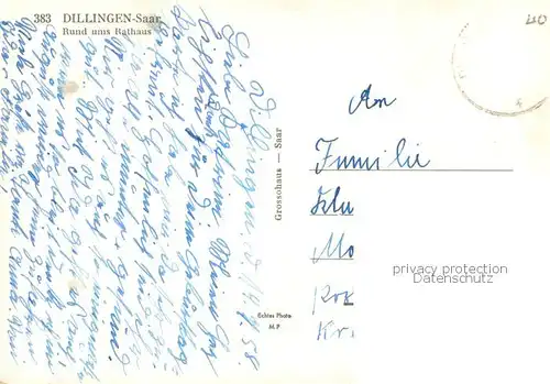 AK / Ansichtskarte Dillingen_Saar Rund ums Rathaus Springbrunnen Dillingen Saar