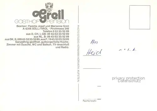 AK / Ansichtskarte Soell_Tirol_AT Gasthof Pension Greil 