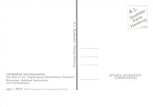 AK / Ansichtskarte Heiligenhafen_Ostseebad Binnensee Halbinsel Steinwarder und Ferienzentrum Fliegeraufnahme Heiligenhafen_Ostseebad