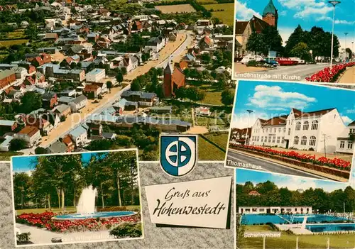 AK / Ansichtskarte Hohenwestedt Fliegeraufnahme PArk Wilhelmshoehe Schimmbad Thomashaus Lindenstrasse m. Kirche Hohenwestedt